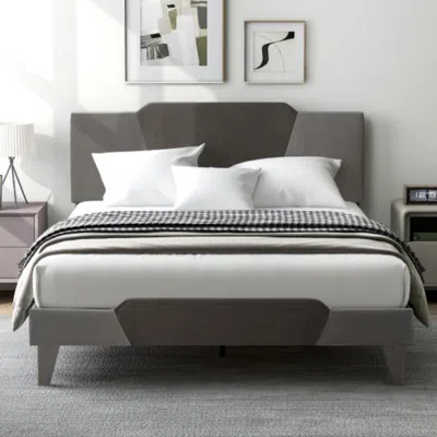 Hivvago Full/queen/twin Velvet Upholstered Bed Frame With High Headboard-queen Size
