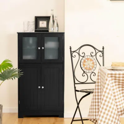 Hivvago Bathroom Floor Storage Locker Kitchen Cabinet With Doors And Adjustable Shelf-black