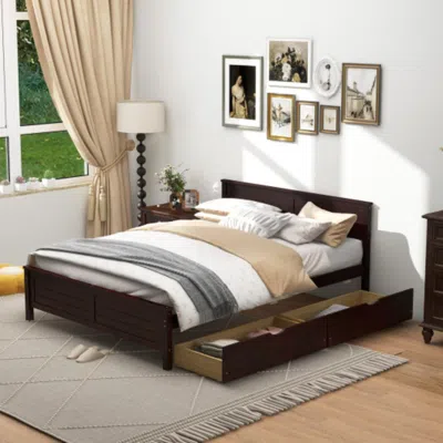 Hivvago Full Size Bed Frame With Storage Drawers And Solid Wood Headboard-espresso