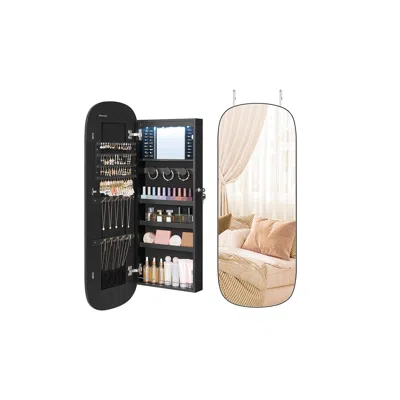Breebe Led Jewelry Cabinet With Mirror Ink Black And Greige