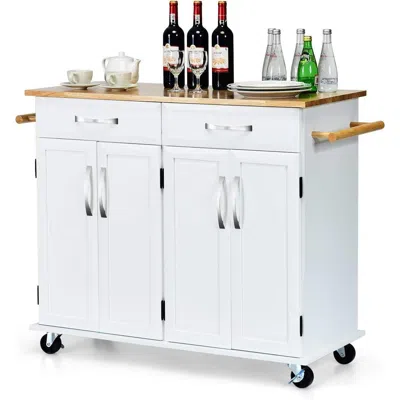 Quikfurn White Kitchen Cart Island With Wood Top 2 Drawers And Bottom Storage Cabinet