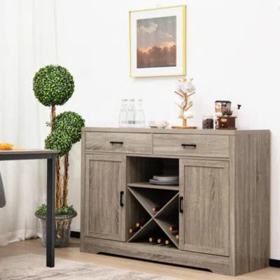 Hivvago Wooden Buffet Cabinet With 2 Large Storage Drawers And Detachable Wine Rack