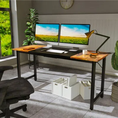 Hivvago 63 Inch Modern Splice Computer Desk With Heavy Duty Steel Frame