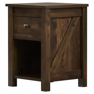 Quikfurn Farmhouse 1-drawer Bedroom Nightstand With Open Shelf In Rustic Pine Finish
