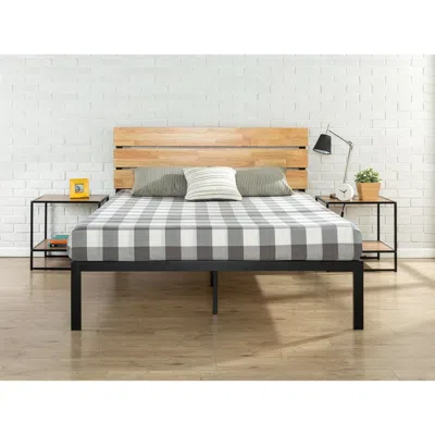 Quikfurn King Size Modern Metal Platform Bed Frame With Wood Headboard And Slats