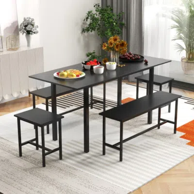 Hivvago 5 Piece Dining Table Set For 4-6 With 2 Benches & 2 Stools For Kitchen Dining Room-black
