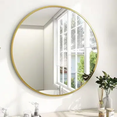 Quikfurn Round 24-inch Circular Bathroom Wall Mirror With Gold Frame