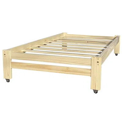 Quikfurn Twin Unfinished Solid Wood Platform Bed Frame With Casters Wheels