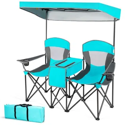 Quikfurn Turquoise Blue 2-piece Folding Canopy Chair With Cup Holder And Storage Pocket