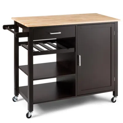 Hivvago Kitchen Island Cart Rolling Serving Cart Wood Trolley-brown