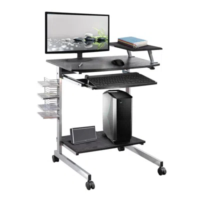 Quikfurn Mobile Compact Computer Cart Desk With Keyboard Tray
