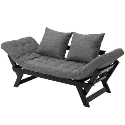 Quikfurn Charcoal/black 3 In 1 Convertible Sofa Chaise Lounger Bed With 2 Large Pillows