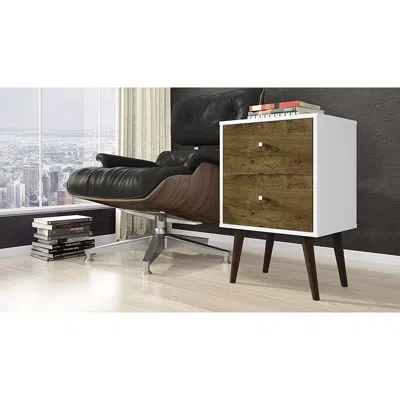 Quikfurn Modern Mid-century Side Table Nighstand In White And Wood Finish