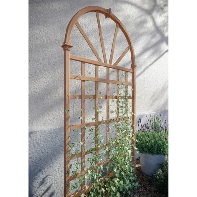 Quikfurn 77-inch Outdoor Light Brown Vinyl Lattice Garden Trellis With Arched Top
