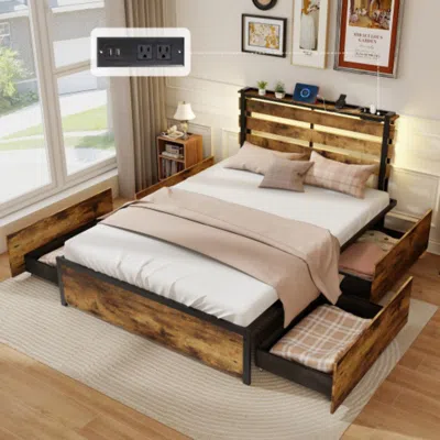 Hivvago Full/queen/twin Size Bed Frame With Drawers Led Lights And Usb Ports-full Size