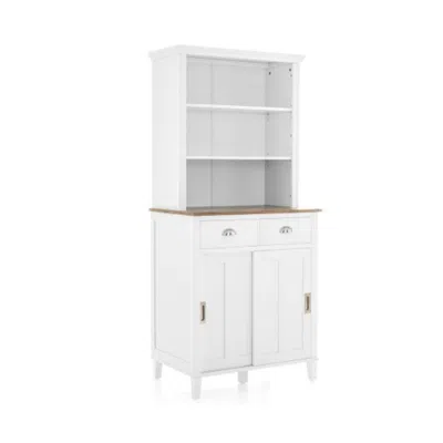 Hivvago Freestanding Kitchen Pantry With Hutch Sliding Door And Drawer-white