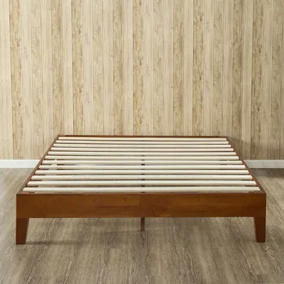 Quikfurn Queen Size Solid Wood Low Profile Platform Bed Frame In Cherry Finish