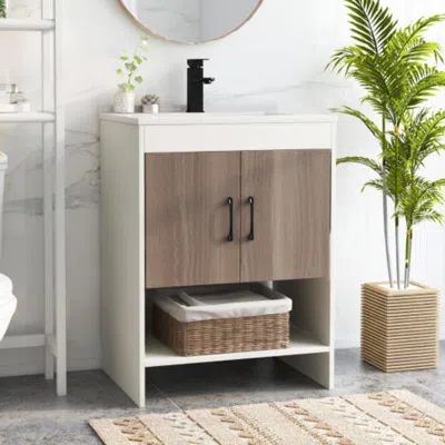 Hivvago Medicine Cabinet With 2 Rattan Doors For Laundry Room Kitchen Entryway-natural