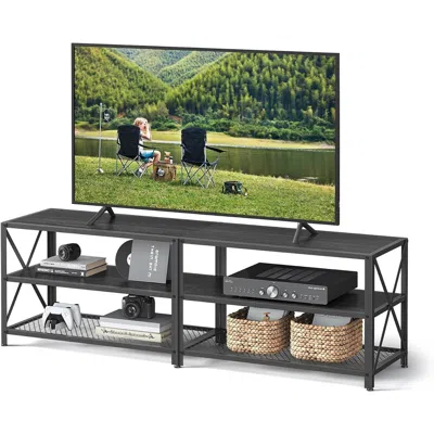 Quikfurn Industrial Black Metal Wood Tv Stand Entertainment Center For Tv Up To 70-inch