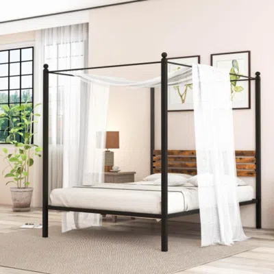 Hivvago Queen Size Canopy Bed Frame With Under Bed Storage-queen Size