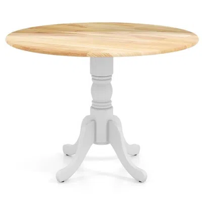 Quikfurn Round 40-inch Solid Wood Kitchen Dining Table With White Legs And Natural Top