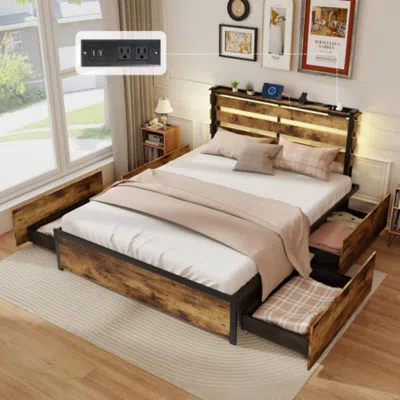 Hivvago Full/queen/twin Size Bed Frame With Drawers Led Lights And Usb Ports-queen Size