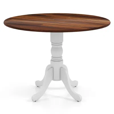 Quikfurn Solid Wood Round 40-inch Kitchen Dining Table With White Legs And Brown Top