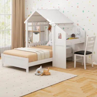 Hivvago Twin House Bed With With 2 Drawers And Windmill-white