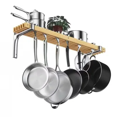Quikfurn 36-inch X 8-inch Wall Mounted Metal Wood Pot Rack With 6 Swivel Hooks