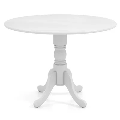 Quikfurn Round Solid Wood Kitchen Dining Table In White Farmhouse Wooden Finish