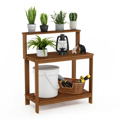 Quikfurn Solid Meranti Wood Outdoor Garden Potting Bench Table With Bottom Shelf