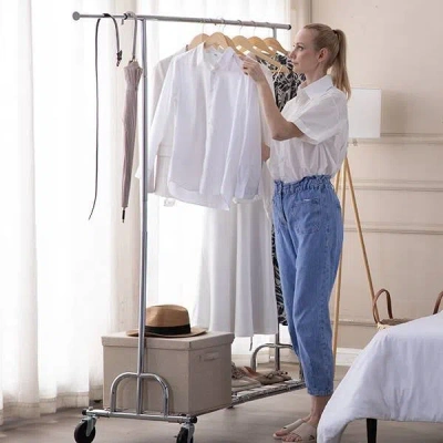 Quikfurn Heavy Duty Metal Clothing Garment Rack With Lockable Wheels - 450 Lbs. Capacity