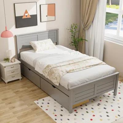 Hivvago Twin Size Bed Frame With Storage Drawers-gray