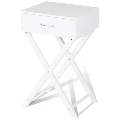 Quikfurn X-shape 1 Drawer Nightstand End Side Table Storage In White