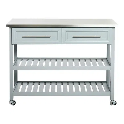 Quikfurn Light Gray Rolling Kitchen Island 2 Drawers Storage With Stainless Steel Top