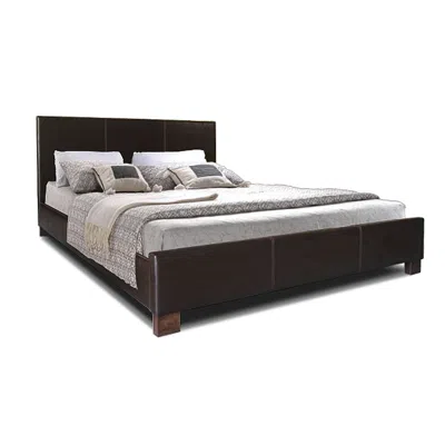 Quikfurn Queen Size Dark Brown Faux Leather Upholstered Platform Bed Frame With Headboard