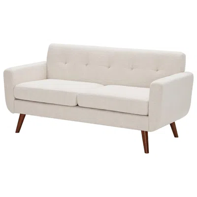 Quikfurn Modern Mid-century Beige Cotton Polyester Upholstered Sofa Loveseat