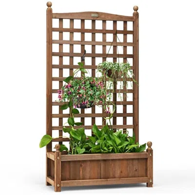 Quikfurn Solid Wood Farmhouse Garden Planter Box With 48-inch High Trellis