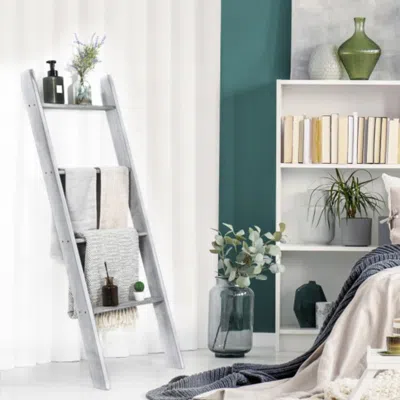 Hivvago 4-tier Wall Leaning Ladder Shelf Stand-gray