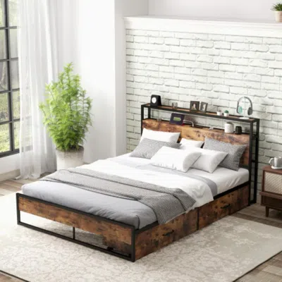 Hivvago Full/queen Bed Frame With 2-tier Storage Headboard And Charging Station-queen Size