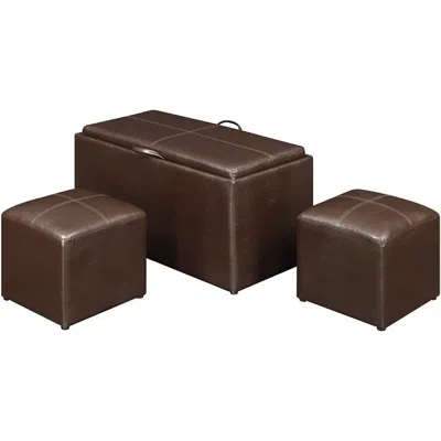 Quikfurn Faux Leather Storage Bench Coffee Table With 2 Side Ottomans