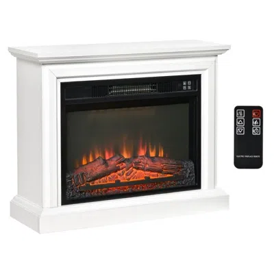 Quikfurn 31 Inch White Electric Fireplace Heater Dimmable Flame Effect And Mantel W/ Remote Control