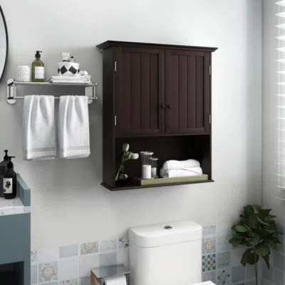 Hivvago 2-door Wall Mount Bathroom Storage Cabinet With Open Shelf-espresso