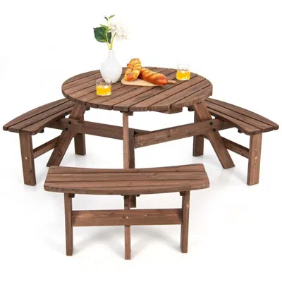 Quikfurn Solid Cedar Wood Outdoor Picnic Table With 3 Benches Patio Garden Dining Set