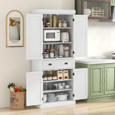 Hivvago Kitchen Pantry Storage Cabinet With Doors Drawer And Adjustable Shelves-white