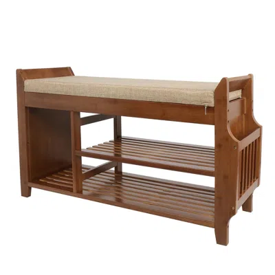 Quikfurn Solid Wood Entryway Shoe Rack Storage Bench With Cushioned Seat 2 Shelves And Drawer