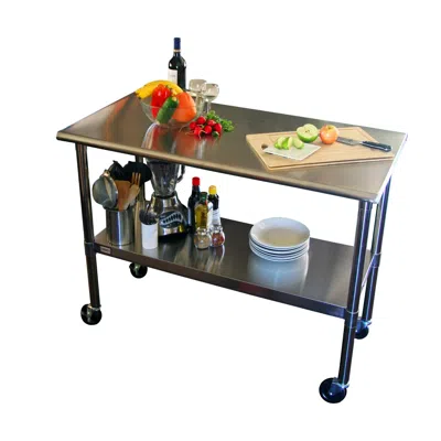 Quikfurn 2ft X 4ft Stainless Steel Top Kitchen Prep Table With Locking Casters Wheels