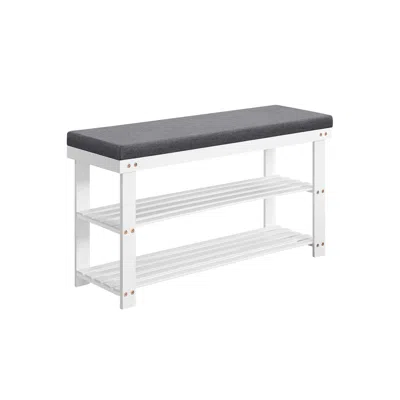 Breebe 2-tier Bamboo Shoe Bench White And Gray