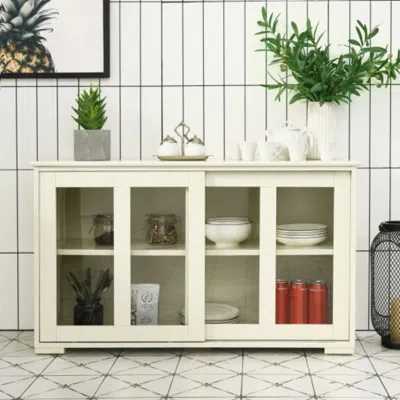 Hivvago Sideboard Buffet Cupboard Storage Cabinet With Sliding Door-antique White