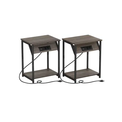 Breebe End Table With Charging Station Chestnut Brown And Black
